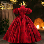 Mädchen Weihnachtskleid Mädchen Kommunionkleid Baby Mädchen Rot Festliches Kleid mit Puffärmeln und weitem Rock 