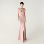 New evening dress fish bone waist lace beads slim formal dinner wedding fishtail evening dress
