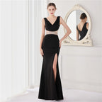 Craft hot diamond model fishtail banquet elegant temperament annual meeting host car model party long dress