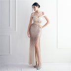 Flannel ten beads new dress long banquet slim evening dress temperament elegant long sequins