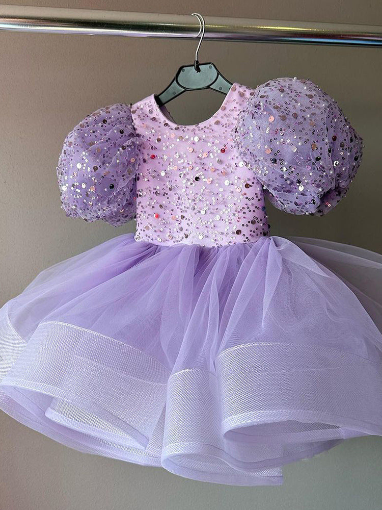 Niedliches Pailletten-Weihnachtskleid für Kleinkinder, Prinzessinnenkleid für die erste Kommunion, Babykleid für Mädchen 
