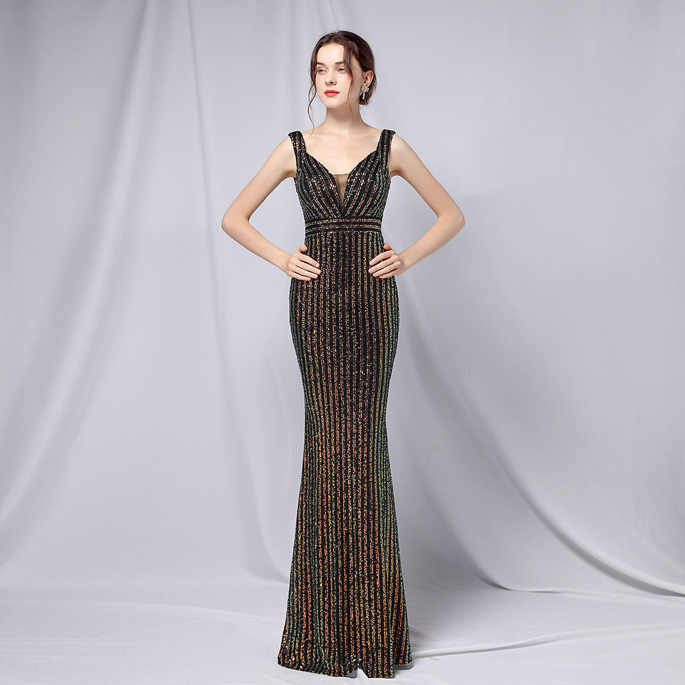 New sequined fishtail dress performance Internet celebrity event banquet etiquette evening dress