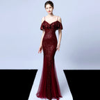 Polyester thread, fringed beads, fishtail banquet, elegant temperament, annual meeting host, car model party dress, female autumn