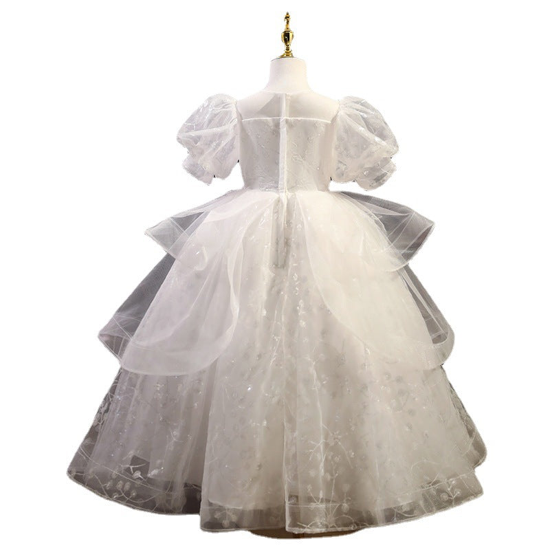 Kommunionskleid, elegantes weißes Paillettenkleid für Mädchen, festliches Prinzessinnenkleid 