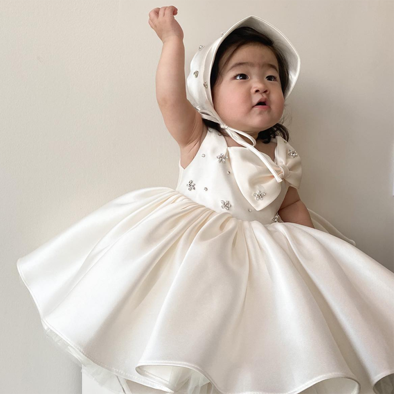 Vestido de niña de las flores para bautizo, comunión, bautizo, sin mangas, para fiesta de cumpleaños 