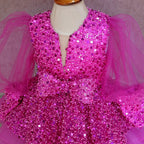 Elegantes Paillettenkleid aus Mesh mit Puffärmeln für Babys und Kleinkinder – Prinzessinnenkleid für die Erstkommunion 