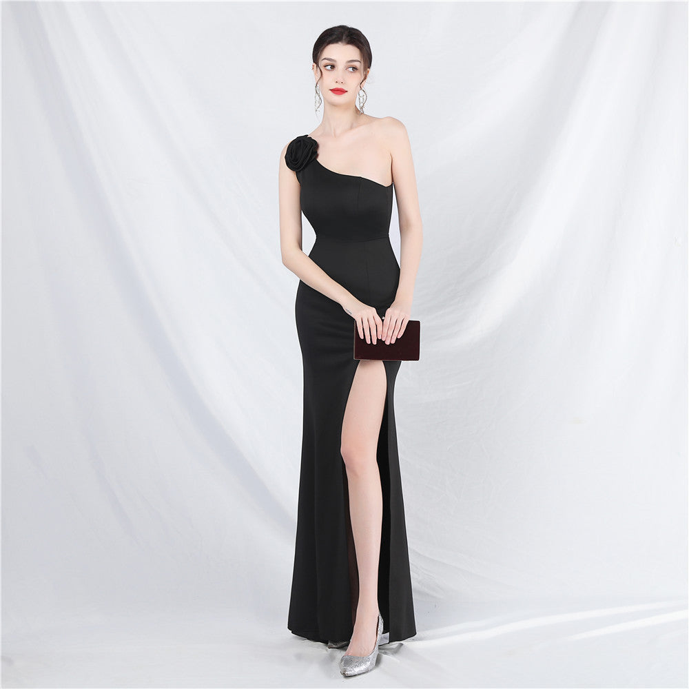 Unique fashion order design simple and elegant one-shoulder long dress high-end evening dress