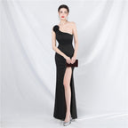 Unique fashion order design simple and elegant one-shoulder long dress high-end evening dress