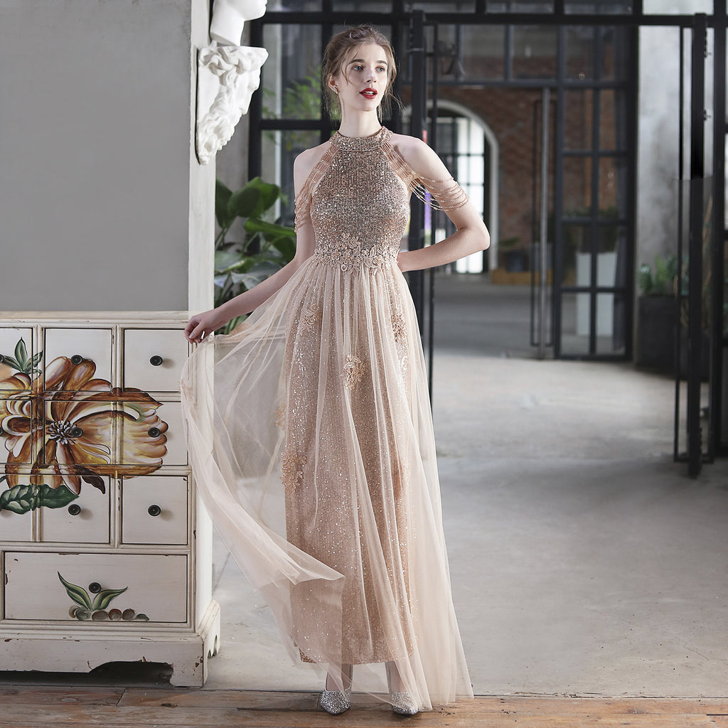 Bead mesh toast dress bride long thank you banquet chest wrap big pendulum wedding car model exhibition dress
