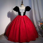 Vestido de Navidad para niña, vestido de niña de las flores, vestido de princesa retro con contraste de color, elegante, con mangas abullonadas y vestido de comunión. 