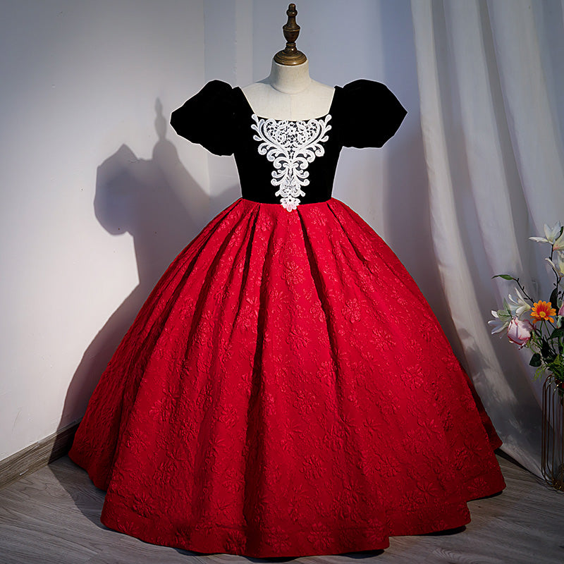 Vestido de Navidad para niña, vestido de niña de las flores, vestido de princesa retro con contraste de color, elegante, con mangas abullonadas y vestido de comunión. 