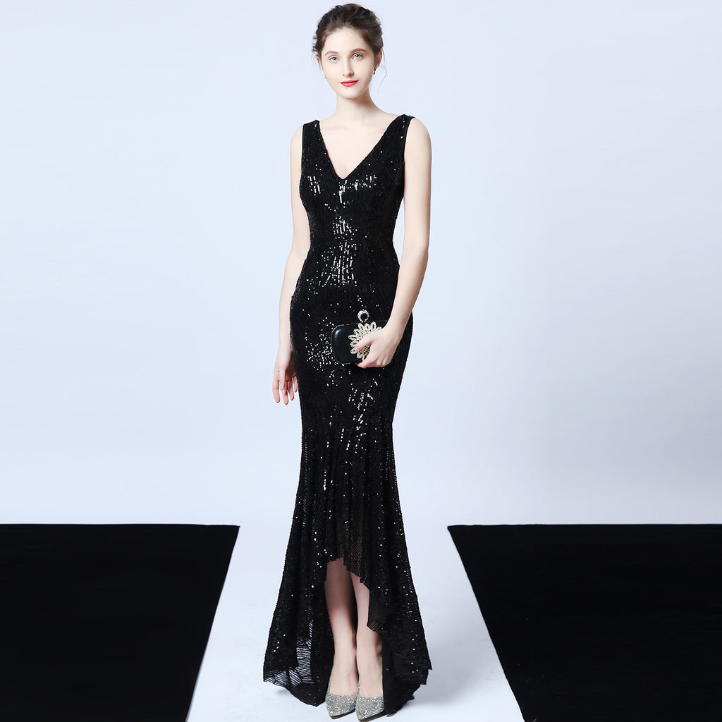 Evening dress V-neck sexy night show socialites party dress dinner dress host