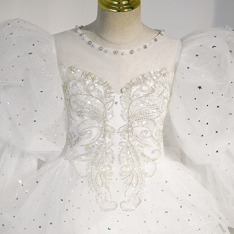 Vestido de primera comunión para niña, blanco, con vuelo, para desfile de belleza, princesa, para bautizo. 