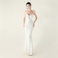 New Bead Embroidery Sequins Waist Strap Deep V Heart Suspender Evening Dress, Banquet Party