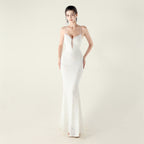 New Bead Embroidery Sequins Waist Strap Deep V Heart Suspender Evening Dress, Banquet Party