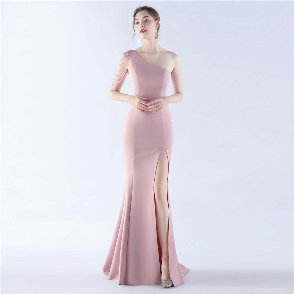 New satin craft beads wedding celebration exhibition dress dress