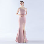 New satin craft beads wedding celebration exhibition dress dress