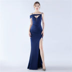 New satin suspender exhibition bridesmaid etiquette evening dress dress