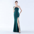 New satin craft beads wedding celebration exhibition dress dress