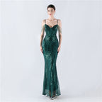 New waist fish bone shaping positioning flower beads live streaming host sexy bead suspender evening dress