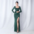 New craft nailed ostrich bead long-sleeved evening dress