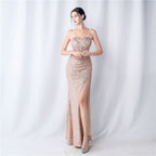 Symphony bead side split long suspender evening dress