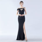 New satin suspender exhibition bridesmaid etiquette evening dress dress