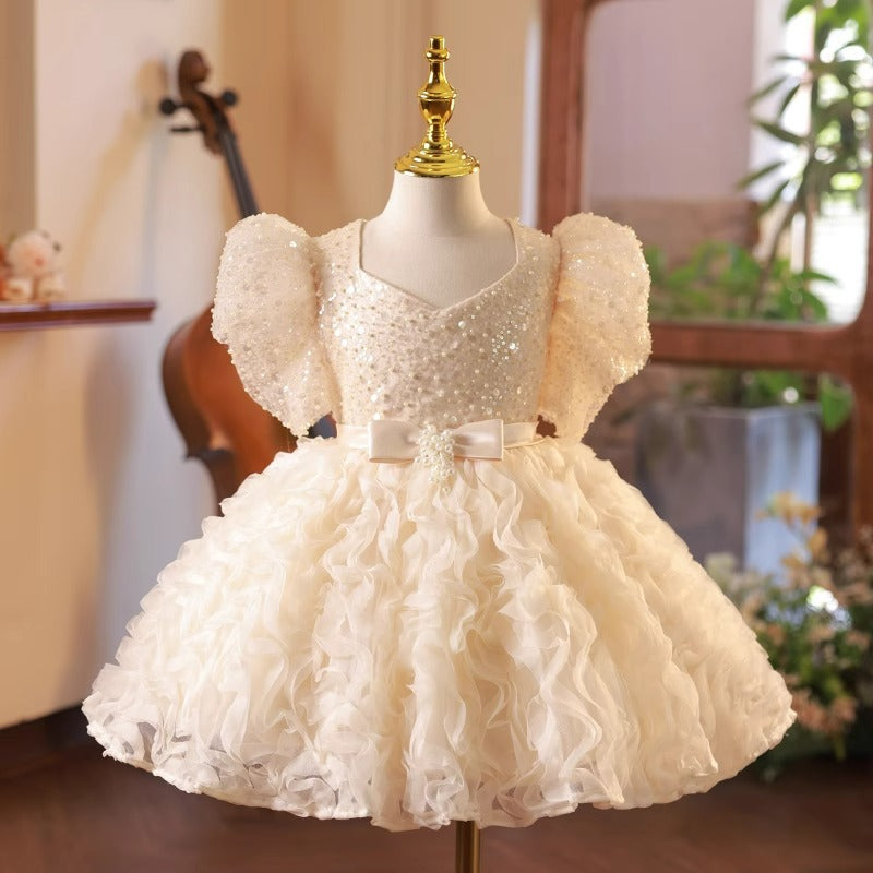 Vestido de lentejuelas con flores para niña, vestido de primera comunión para niña pequeña, vestido de cumpleaños 