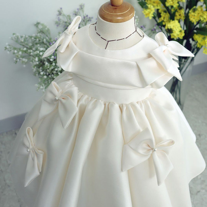 Vestidos de primera comunión con lazo blanco para niñas pequeñas, vestido de fiesta para niñas pequeñas 