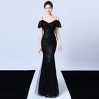 Polyester thread, fringed beads, fishtail banquet, elegant temperament, annual meeting host, car model party dress, female autumn