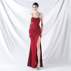 Fishbone vest waist heavy industry craftsmanship beaded tube top sling high-end evening dress