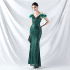 new dress craft order ostrich hair positioning flower bead piece evening dress