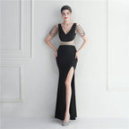 Hot Diamond Beads Celebrity Dinner Wedding Long Evening Dress Dress