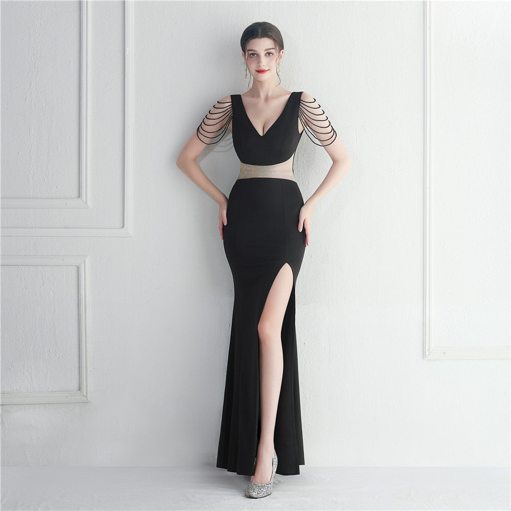 Hot Diamond Beads Celebrity Dinner Wedding Long Evening Dress Dress