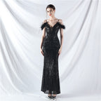 new dress craft order ostrich hair positioning flower bead piece evening dress