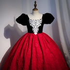 Vestido de Navidad para niña, vestido de niña de las flores, vestido de princesa retro con contraste de color, elegante, con mangas abullonadas y vestido de comunión. 