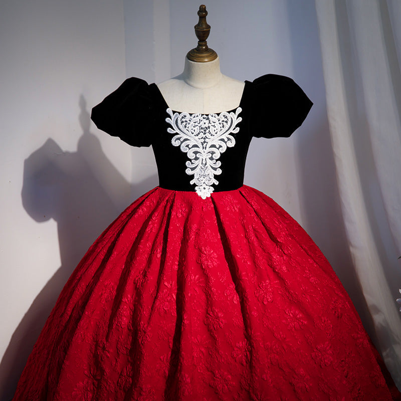Vestido de Navidad para niña, vestido de niña de las flores, vestido de princesa retro con contraste de color, elegante, con mangas abullonadas y vestido de comunión. 