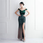 Flannel ten beads new dress long banquet slim evening dress temperament elegant long sequins