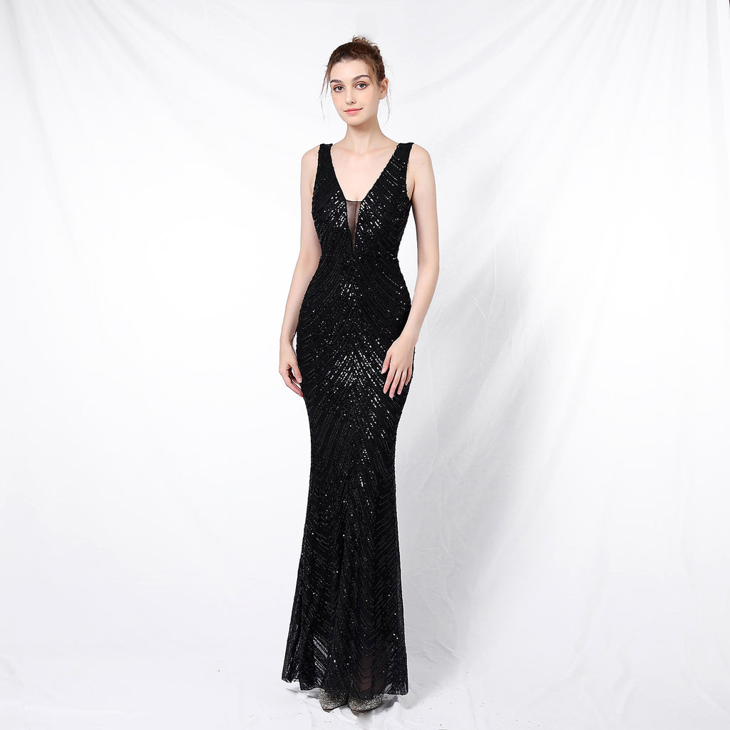 New sequined fishtail long dress performance event banquet car model etiquette evening dress