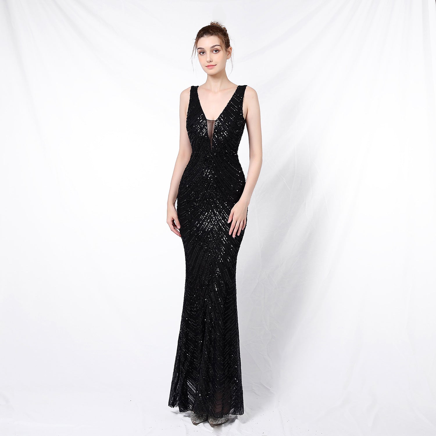 New sequined fishtail long dress performance event banquet car model etiquette evening dress