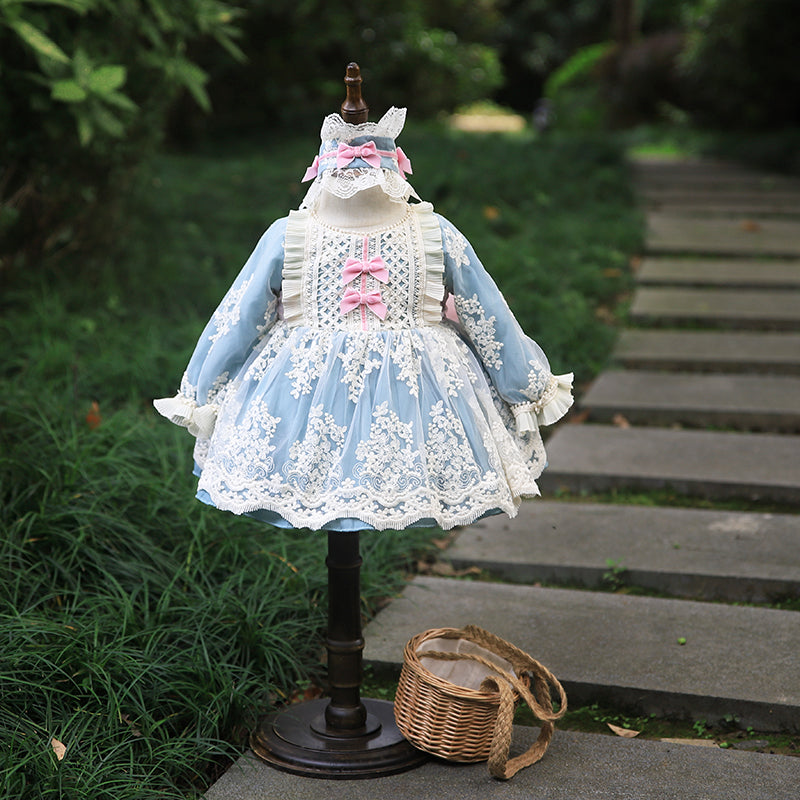 Kleinkind-Abendkleid, Lolita-Kleid für kleine Mädchen, Spitze, Blumenmuster, Puffärmelkleid, Kommunionskleid, Blumenmädchenkleid, Prinzessinnenkleid 