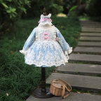 Kleinkind-Abendkleid, Lolita-Kleid für kleine Mädchen, Spitze, Blumenmuster, Puffärmelkleid, Kommunionskleid, Blumenmädchenkleid, Prinzessinnenkleid 
