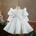 Blumenmädchenkleid, Kleinkind, Prinzessin, Weiß, Langärmelig, Puffärmel, Taufkleid, Festkleid für Taufe, Kommunion, Taufe 