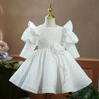 Blumenmädchenkleid, Kleinkind, Prinzessin, Weiß, Langärmelig, Puffärmel, Taufkleid, Festkleid für Taufe, Kommunion, Taufe 