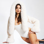 Solid Thickened Fur Collar Cropped Coat