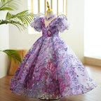 Kommunionkleid für Babys und Kleinkinder, lila Pailletten, bauschig, Prinzessinnenkleid 