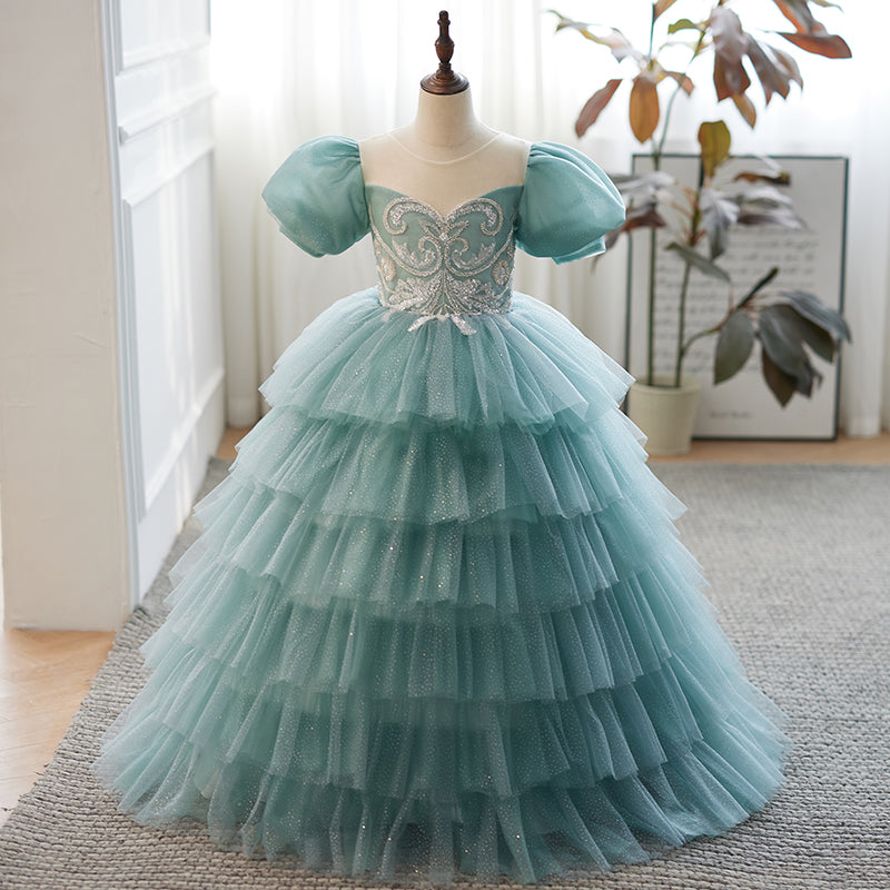 Vestido para niñas de flores, vestido para desfile infantil, vestido de pastel, vestido de comunión formal esponjoso para cumpleaños 