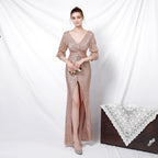 New banquet temperament elegant long medium sleeve sleeve sequined aura queen fishtail, evening dress