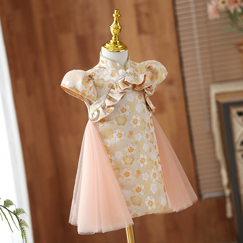 Vestido de niña de las flores, vestido formal para desfile, comunión, vestido de princesa con estampado retro 