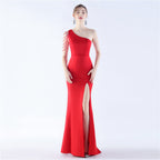 New satin craft beads wedding celebration exhibition dress dress